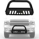 ECOTRIC Front Bull Bar Bumper Grille Guard Protector w/Skid Plate Compatible with 2009-2018 Dodge Ram 1500 2019-2025 Dodge Ram 1500 Classic Brush Guard Brush Push Bar Steel Light Mount