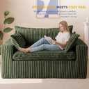 MAXYOYO 59" Bean Bag Sofa Couch, Loveseat Boneless Couch in a Box, Upholstered Small Mini Sofa with Deep Seating for Living Room Bedroom Office Apartment, No Assembly, Green