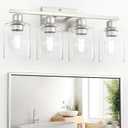 Bathroom Lighting Fixtures Over Mirror Brushed Nickel, 24Inches Vanity Lights for Bathroom, Modern 4-Light Wall Sconces E26 Base, Transparent Clear Glass Shades, Bulbs Not Included