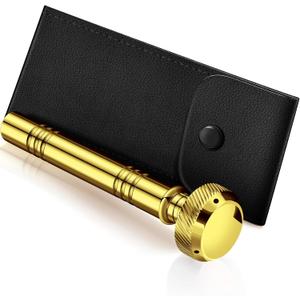 Vesici Christian Pocket Holy Water Sprinkler with Leather Carrying Case Religious Pocket Aspergillum Stainless Steel Holy Water Container Dispenser, 5 Inches(Gold)