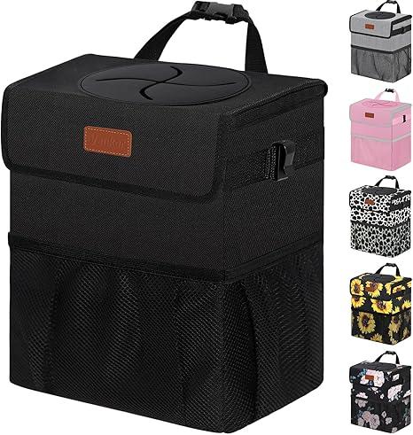 Vankor Car Trash Can Bin with Lid Hanging for Back Seat, Car Accessories for Women Men Leak Proof Automotive Garbage Cans Leakproof Vehicle Trash Can for Truck SUV Black, Size: 2.2 Gallons