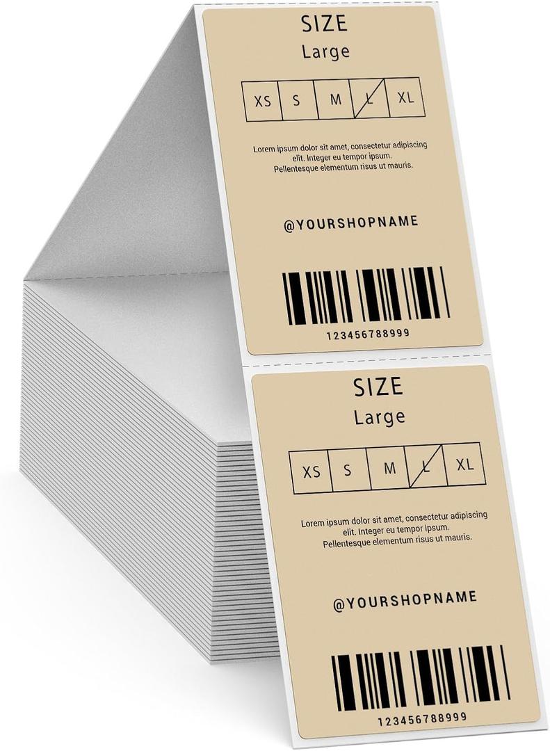 2"x 3" Shipping Thermal Labels Fanfold Kraft Vinyl Stickers Perforated Line Waterproof Direct Printing Label Paper for UPS Address Mailing Package Barcode 500 PCS (Khaki)