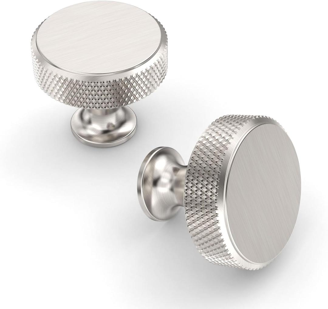 Asidrama 10 Pack Brushed Satin Nickel Kitchen Cabinet Knobs - Knurled Dresser Drawer Knobs - Aluminum Cabinet Hardware
