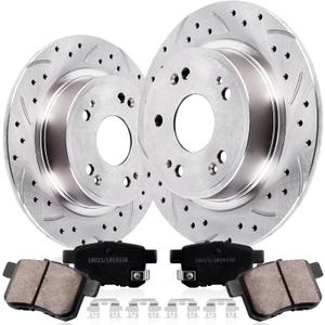 Rear Drilled and Slotted Brake Pads and Rotors Kit Ceramic Automotive Replacement Brake Kits 11.09 Inch Compatible for Honda Accord TSX 2008-2017 (10 Pcs)