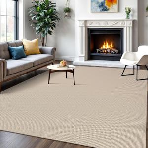 IOHOUZE Washable Area Rug 6x9 Non Slip Rubber Backed Rugs for Living Room, Dining Room Rugs Bedroom Rug, Woven Indoor Floor Carpet for Living Room Nursery Office, Cream/Beige