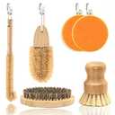 ECO Friendly Kitchen Cleaning Set, Wood & Bamboo Brushes for Dishes, Pots, Pans & Vegetables