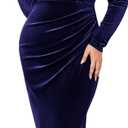 ZOMVA Plus Size Velvet Wrap Dress Ruched Bodycon Dress Long Sleeves Ruffle Long Elegant Party Wedding Guest Cocktail Holiday (XX-Large Plus)