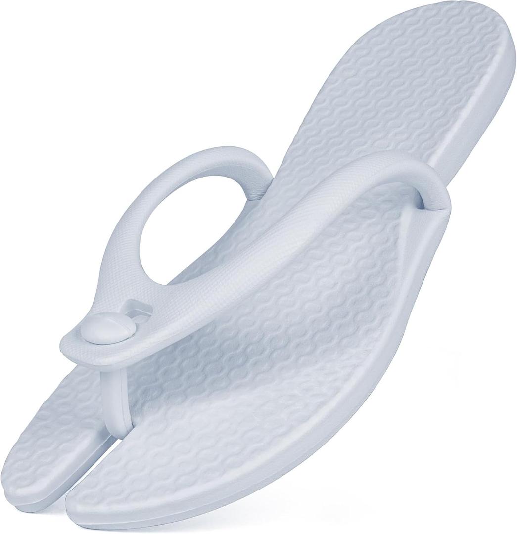 Foldable Flip-Flop Travel Slippers Shower Shoes Slides Summer Camp Sandals Soft Comfy Non-Slip Quick Dry House Bathroom Gym Spa Pool Sandals Beach (7-7.5 Women/5.5-6 Men, Blue)