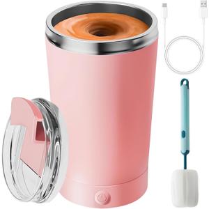Self Stirring Mug With Lid 13.5 Oz Electric High Speed Mixing Cup 400ML Rechargeable Automatic Stirring Coffee Mixer Cup(Color:Pink)
