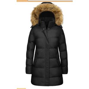 Women's Winter Puffer Coat Warm Thicken Jacket with Faux Fur Removable Hood Windproof Parka Outwear, Large