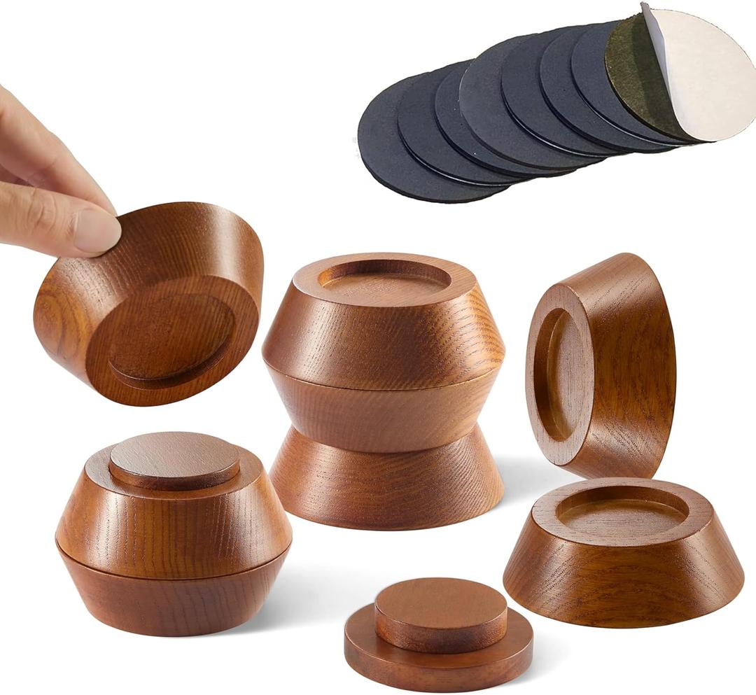 Bed Risers, Furniture Risers (Set of 8-Height 1") Can be Adjusted to 2'' 3''or 4'', Lifts Furniture Risers, Solid Natural Wood Risers, Non-Slip Recessed Hole (Light Brown Color)