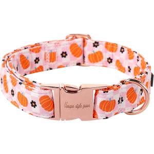 Unique style paws Dog Collar Metal Buckle Collar for Autumn Winter Christmas for Small Medium Large Boys Girls Dogs (Pink pumpkin)