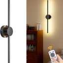 Battery Operated Wall Sconces with Remote Control, Dimmable Black Wall Sconces with Rotatable Lamppost, 3000K-6500K LED Modern Wireless Wall Sconce for Living Room, Bedroom, 28.15 Inch, 1 Pack