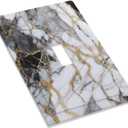 Decorative Light Switch Cover Plate Abstract Grey Marble Grizzly Golden Line 1 Gang Wall Plate Oversized Single Toggle Wall Cover Plate Jumbo Switchplate Face Plate for Kitchen Decor