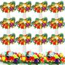 Hotop 72 Pcs Light up Hawaiian Flower Centerpieces for Tables Hibiscus Bouquet Palm Leaves and Light Up Centerpieces for Tables
