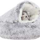 YUDANSI Cat Bed Hooded for Indoor Cats, Dog Bed with Large Covered Hood for Small Dogs Cats Puppy Kitty, Anti Anxiety Donut Cuddler, Anti Slip Plush Faux Fur Enclosed Pet Nest (Washable)(Gray-20inch)