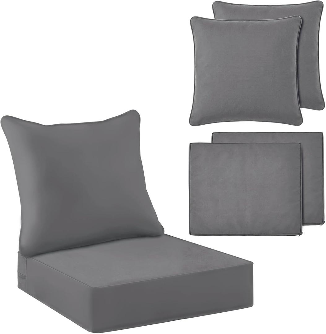 Tingjoo 2 Set 24x24x4 Inch Outdoor Chair Cushions Covers, Waterproof UV Resistant Patio Cushion Replacement Seat Slipcovers, and 24 x 20 Back Covers with Zipper for Furniture, Deep Seat Sofa (Gray)