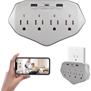 Wall Outlet Indoor Hidden Camera with 45W Fast Charger, 4-in-1 Power Outlet Camera with USB-A & USB-C, 1080P HD, Night Vision, WiFi Remote View