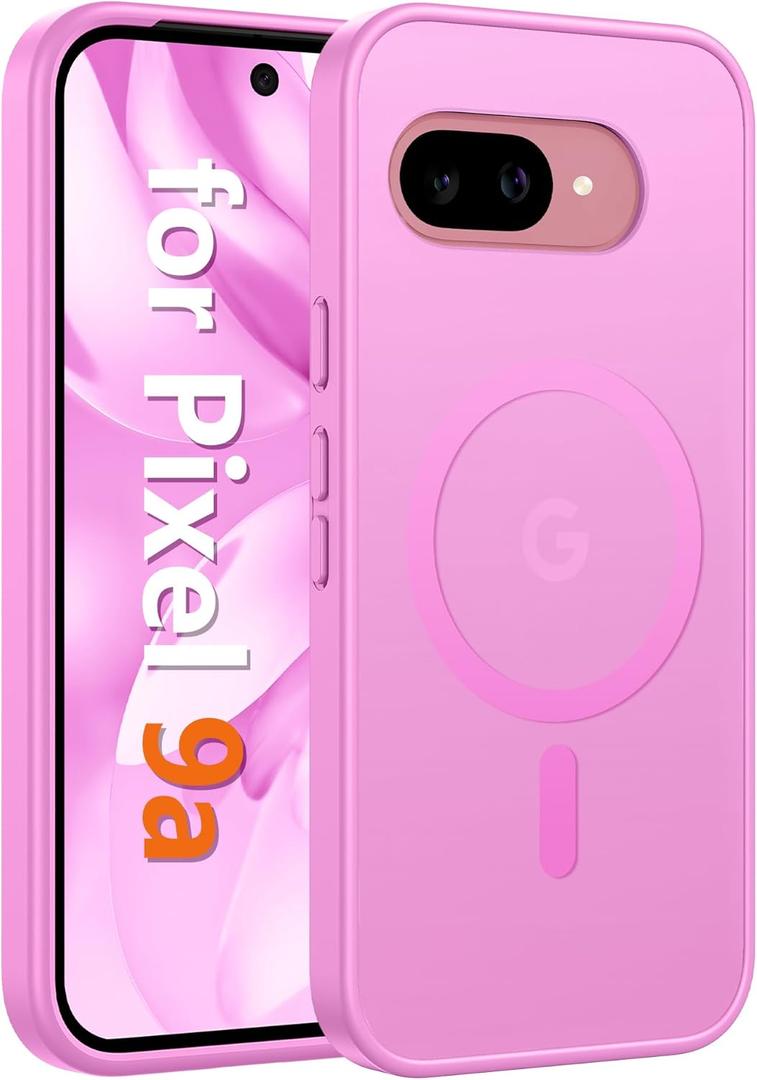2 x FNTCASE for Google Pixel 9a Case: Magnetic Translucent Matte Shockproof Slim Cell Phone Cover - Military Grade Drop Proof Hard Back Anti-Fingerprint Protective Case (6.3 inch/Pink)