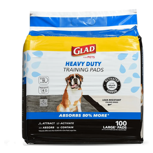Glad for Pets Heavy Duty Activated Carbon Training Pads, 24" x 24" 100ct | Ultra Absorbent Training Pads - Absorbs 50% More Than Standard Pad in Same Size; Heavy Duty Puppy Potty Training Pads