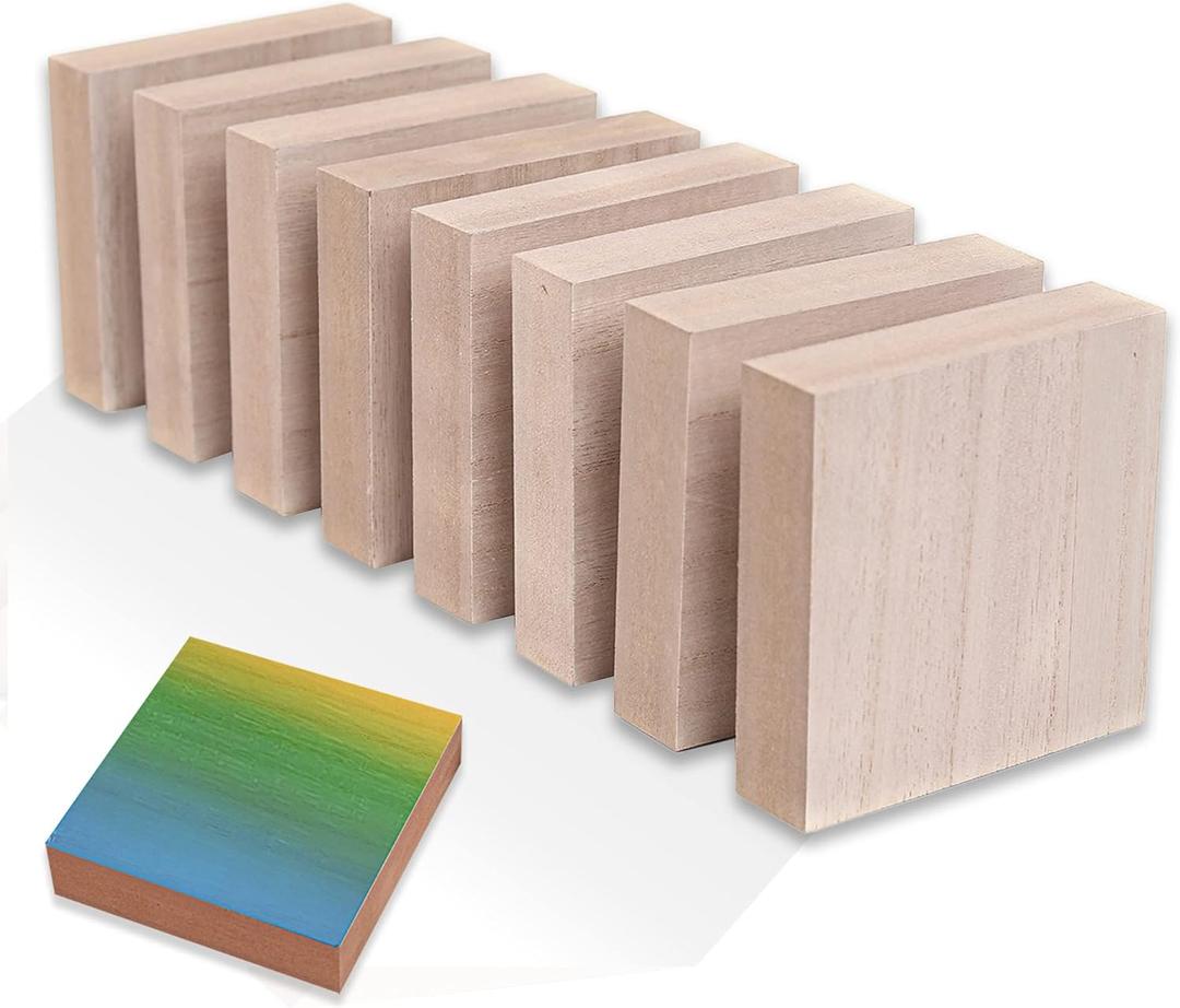 (8-Pack) - 4 x 4 Wooden Blocks for Crafts - 1-Inch Thick Square MDF Blocks - Smooth Surface with Wood Grain Pattern - Highly Customizable Blank Wood Squares