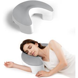 Side Sleeper Pillow for Adults, Ergonomic Memory Foam Shoulder Pillow with Arm Hole for Neck and Shoulder Pain, Suitable for Side Sleepers, White and Grey