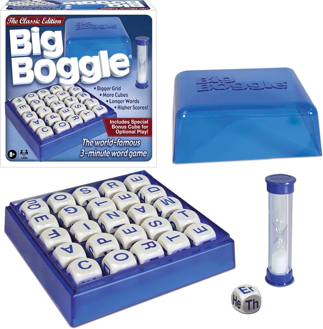 Big Boggle with 5x5 Grid and 25 Letter Cubes by Winning Moves Games USA, Thought Provoking Word Game Bigger Than the Original, for 2 or More Players, Ages 8+ (1147)