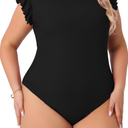 Bodysuits for Women Crew Neck Ruffle Sleeveless Tank Slim Fit Casual Basic Stretchy Body Suit Tops Large