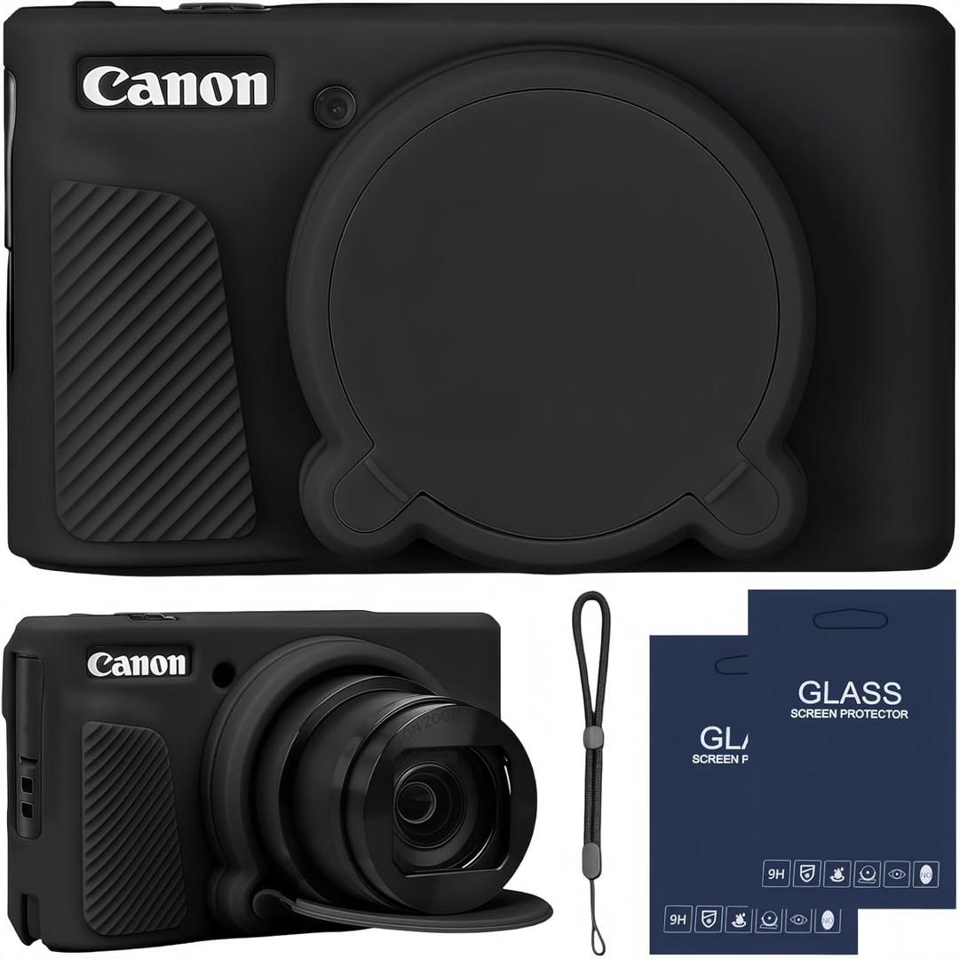 Camera Case for Canon PowerShot SX740/ SX730 Digital Camera,SX740 HS Case, Soft Silicone Protective Case Removable Lens Cover,Comes with 2 Screen Protectors and 1 Wrist Strap. (Black)