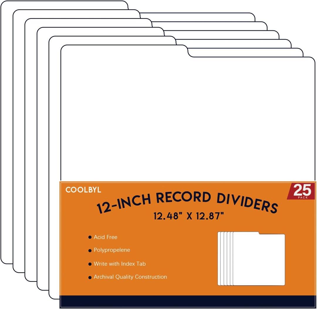 12-Inch Vinyl Record Dividers  25 Pack Album Protector for Records, Books & Collectibles, Archival Organizers for Vinyl Storage