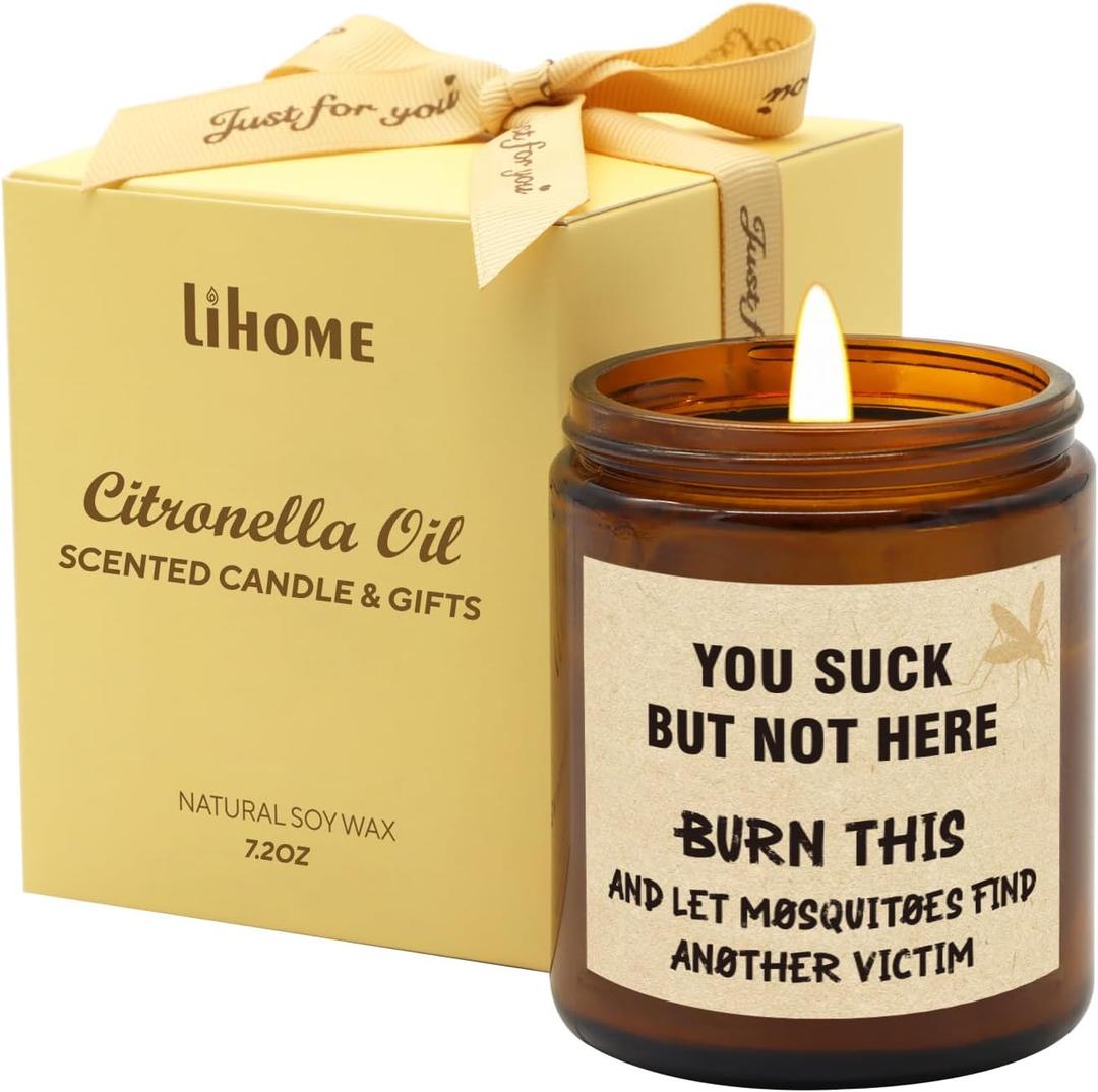Citronella Candle for Indoor or Outdoor Use – Funny Citronella Candle for Patio, Camping & Gifts, Natural Soy Wax (7.2oz), Amber