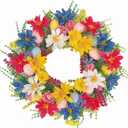 18 Inch Artificial Easter Wreath, Colorful Floral Easter Wreath&Egg Decor,Home Decor for Table, Mantel, Indoor Spring Decor