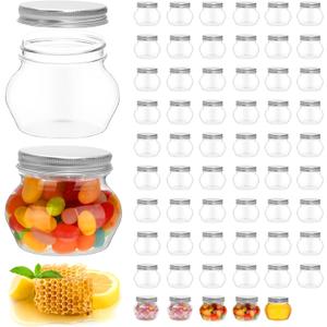 60 Pcs 4 oz Clear Plastic Jars with Lids Mini Storage Containers Wide Mouth Mason Jars Bulk for Jam Herb Jelly Candy Wedding Favors Shower Party Favors (Silver)