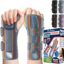 DR. BRACE Adjustable Wrist Brace Night Support for Carpal Tunnel, Doctor Developed, Upgraded with Double Splint & Therapeutic Cushion,Hand Brace for Pain Relief,Injuries,Sprains (S/M Right Hand, Grey-Orange)