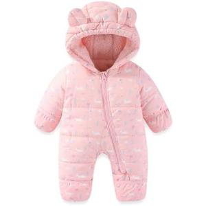 JiAmy Baby Snowsuit Baby Printed Winter Clothes With Flod-Over Girl Boy Hooded Outfits Jumpsuit Coat Size 3-6M