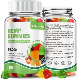 Hemp Gummies Extra Strength for Sleep, Pain, Anxiety, High Potency Edible Gummy, Organic Hemp Oil Extract Vegan Bear Candy 80 Counts (1 Pack)