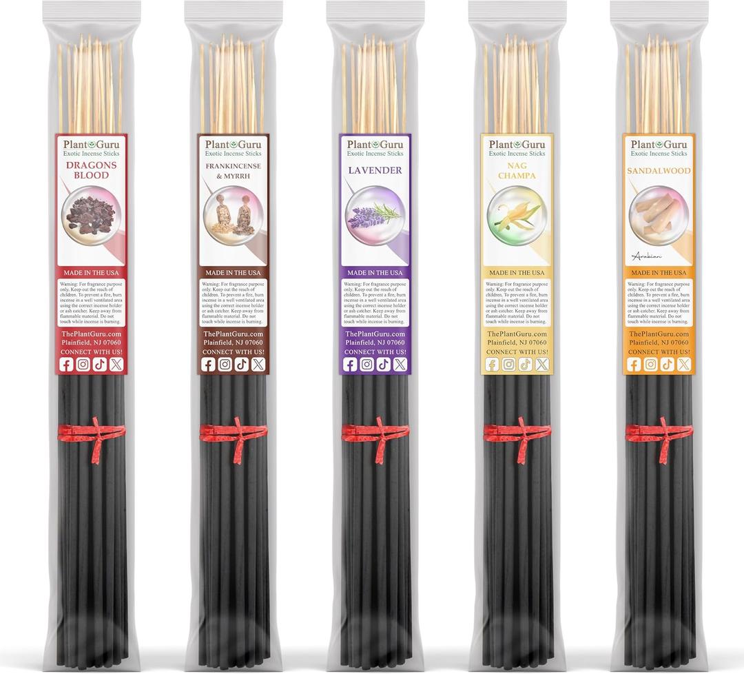 Top 5 Jumbo Incense Sticks 19 Inch Variety Set Bulk 150 Pack - 5 Bundles of 30 Sticks Per Bundle 19" - Dragons Blood, Frankincense and Myrrh, Lavender, Nag Champa, and Sandalwood.