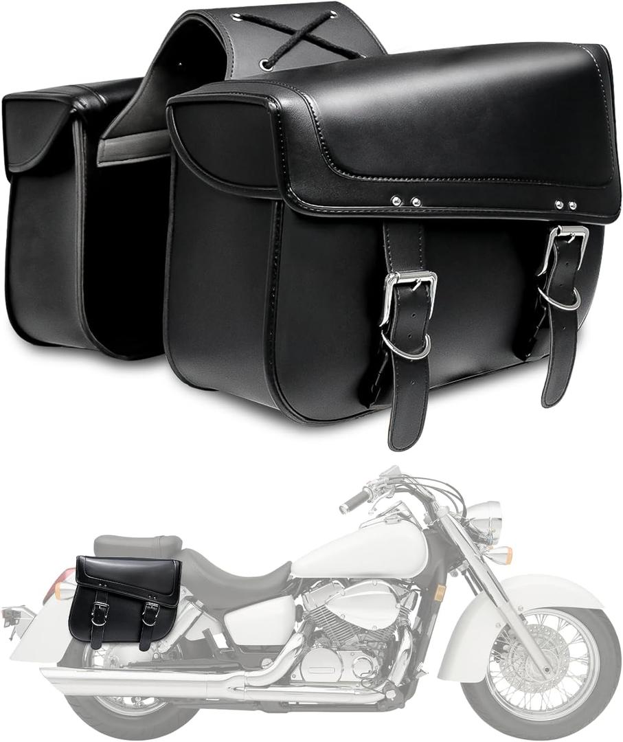 Motorcycles Saddlebags, 30L Large Capacity Saddle Bags, PU Leather Motorcycle Luggage Bag Universal Motorcycle Accessories for Sportster Softail Dyna V-star Shadow,Black