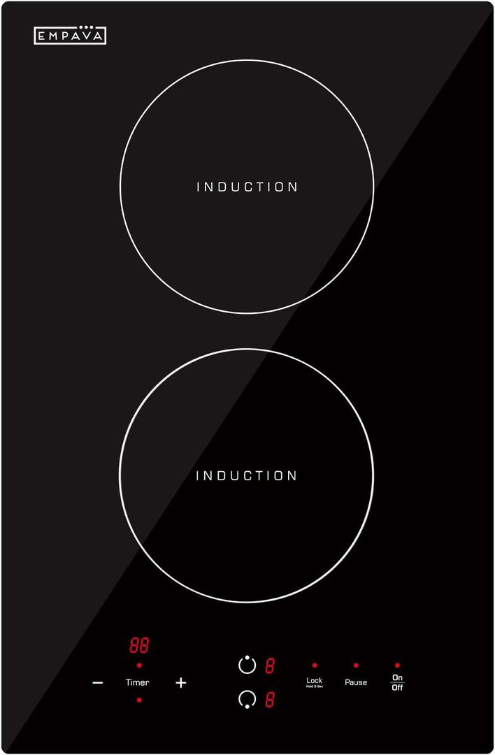 Empava Electric Stove Induction Cooktop Vertical with 2 Burners Vitro Ceramic Smooth Surface Glass in Black 120V, 12 Inch