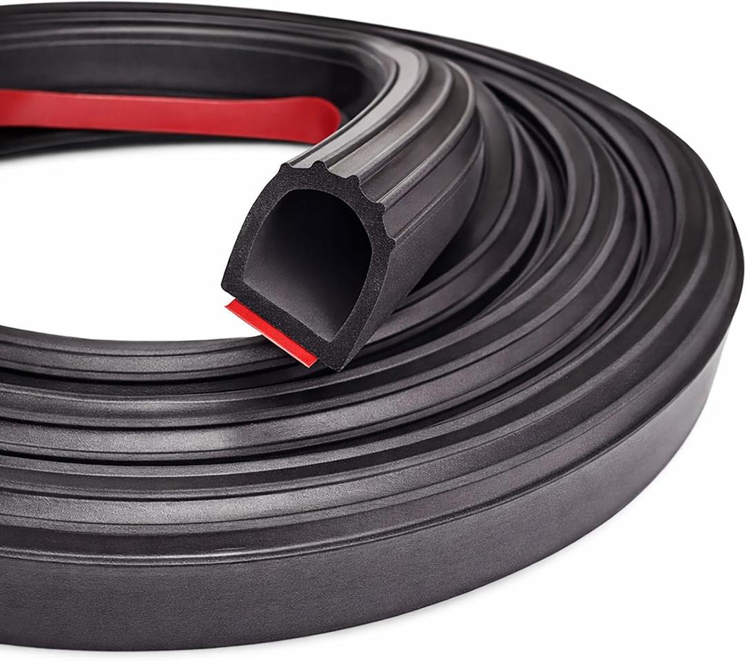 D Shape Door Rubber Seal Weather Stripping for Truck Camper Doors, 1 Inch EPDM Self Adhesive Rubber Seal Strip for Fill Gaps, Heavy Duty RV Slide Out Exterior Use (13 ft)