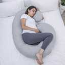 Pregnancy Pillow, C Shaped Full Body Pillow for Maternity Support, Pregnant Women Sleeping Pillow with Jersey Cover (Light Grey)