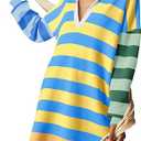 Saodimallsu Womens Striped Oversized Sweater Dress V Neck Collared Color Block Knit Long Sleeve Mini Dresses
 One Size