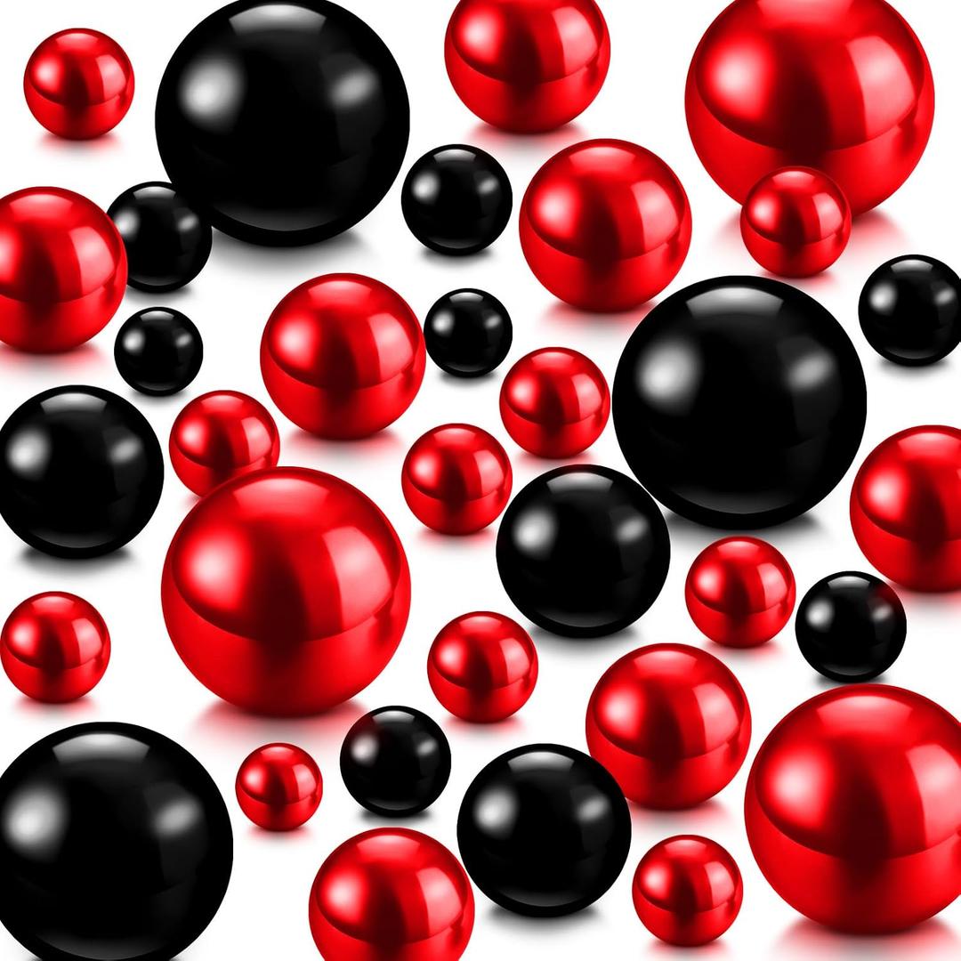 Jadive 200 Pieces Pearl Beads for Vase Filler Centerpieces, No Holes Pearl Makeup Beads for Wedding Holiday Party Home Brushes Holder Decor, 10/14/20/30 mm (Bright Black, Bright Red)