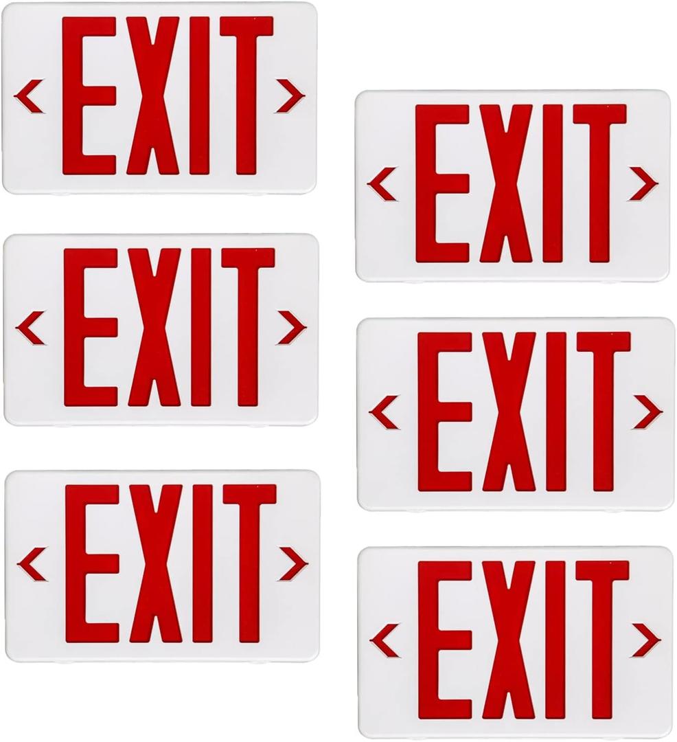 CM MZY Emergency Lights LED Exit Sign with Battery Backup, Red Letter Commercial Emergency Exit Sign Lights, AC 120-277V, UL Certified 6PCS