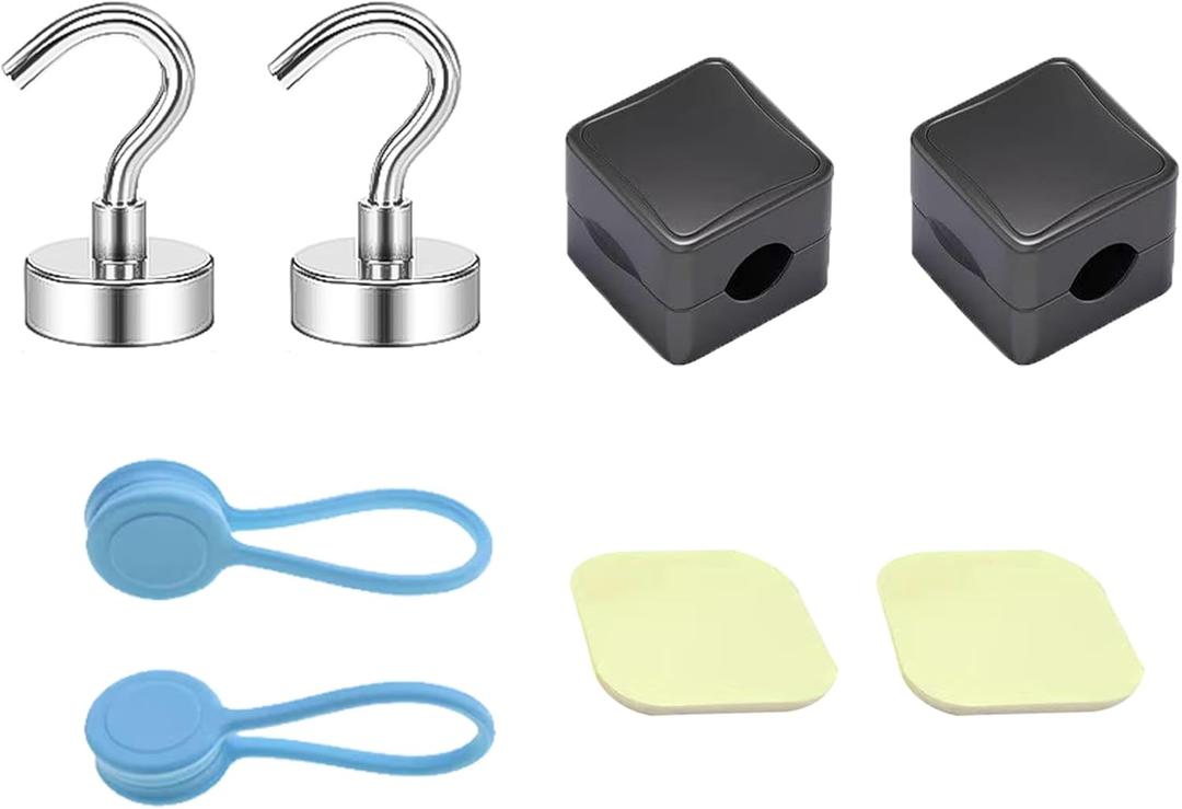 3 x Magnetic Hook Set, 6-Pack Heavy Duty 8lbs Magnetic Hooks with Cable Clips & Silicone Base for Fridge, Cabinet, Office Desk, Garage, Kitchen & Car