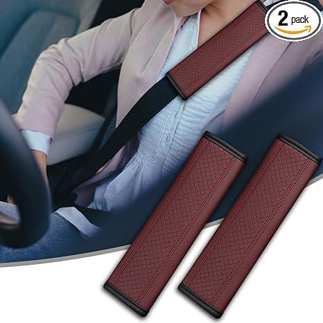 2PCS Car Seat Belt Cover, Soft Shoulder Strap Covers Harness Pads, Safety Leather Seatbelt Comfort Driving Cushion Protect Your Neck and Shoulder Universal for Car, Truck, Winered