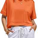 Fisoew Women's Oversized Crop Tops Workout Short Sleeve T Shirts Summer Casual Loose Fit Basic Tee Shirts XL