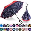 MRTLLOA 49 Inch Oversize Windproof Inverted Reverse Upside Down Umbrella, Golf Size Rain Umbrella, Double Layer, C-Shaped Handle for Men, Women and Kids