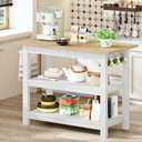 CHOEZON Kitchen Island with 3-Tier Storage and Hooks, White and Natural, 39.4 x 19.7 x 36.5 inches