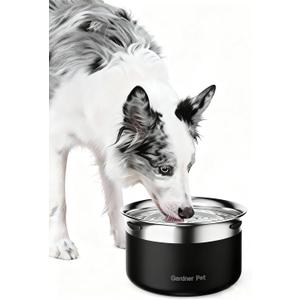 Gardner Pet Dog Bowls 1 Gallon (3.85L) Stainless Steel No Spill Water Bowl, Slow Water Feeder Metal Dog Bowls, Spill Proof Water Dispenser for Large Dogs, Promotes Healthy Hydration(Black)